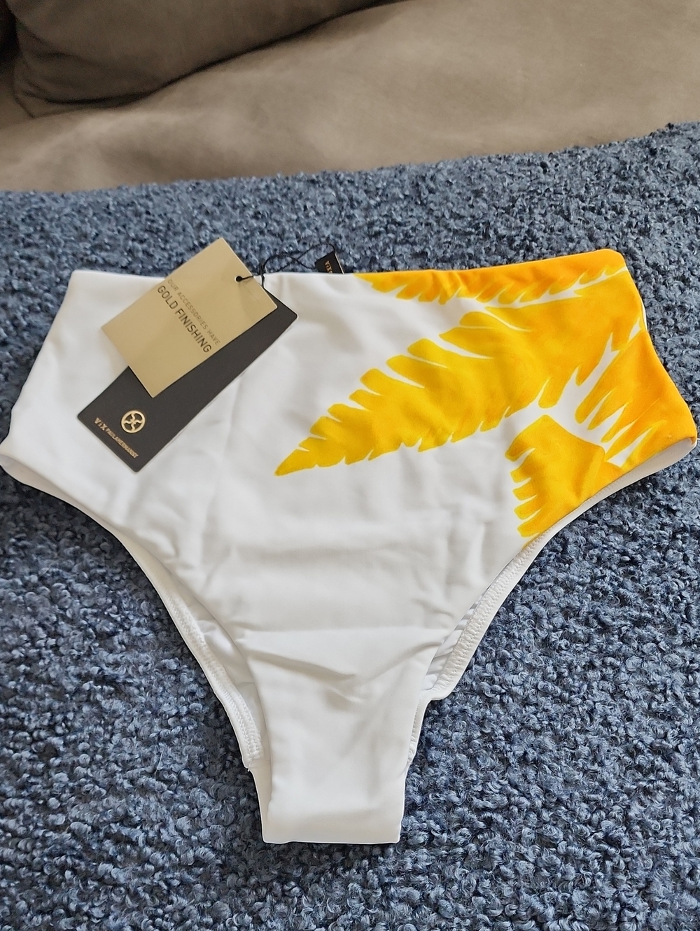 NEW! VIX PAULA HERMANNY Sz M Women’s High-Waist Bikini Bottom Yellow Leaf Print